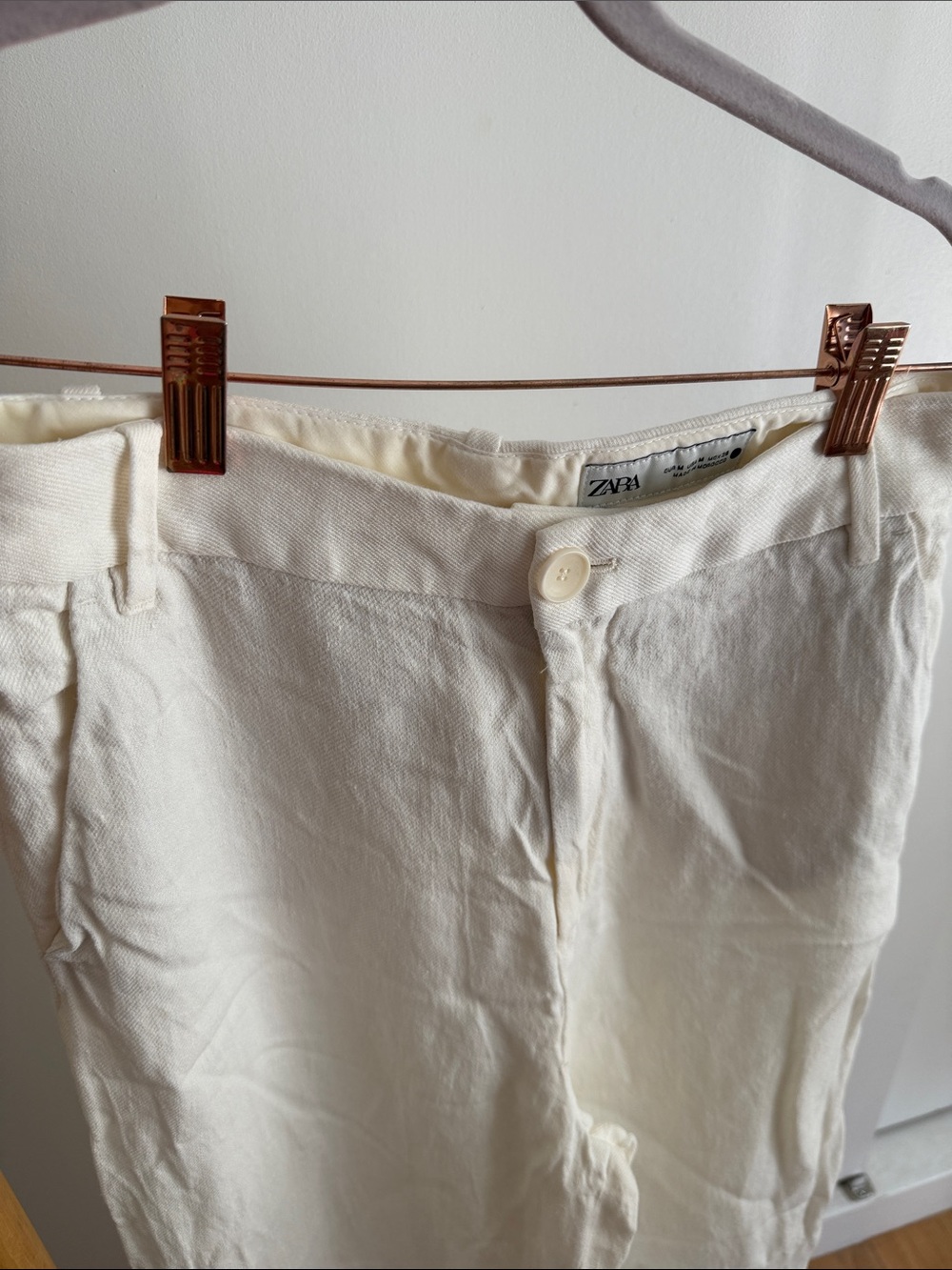 ZARA Off-White Linen-Blend Chinos